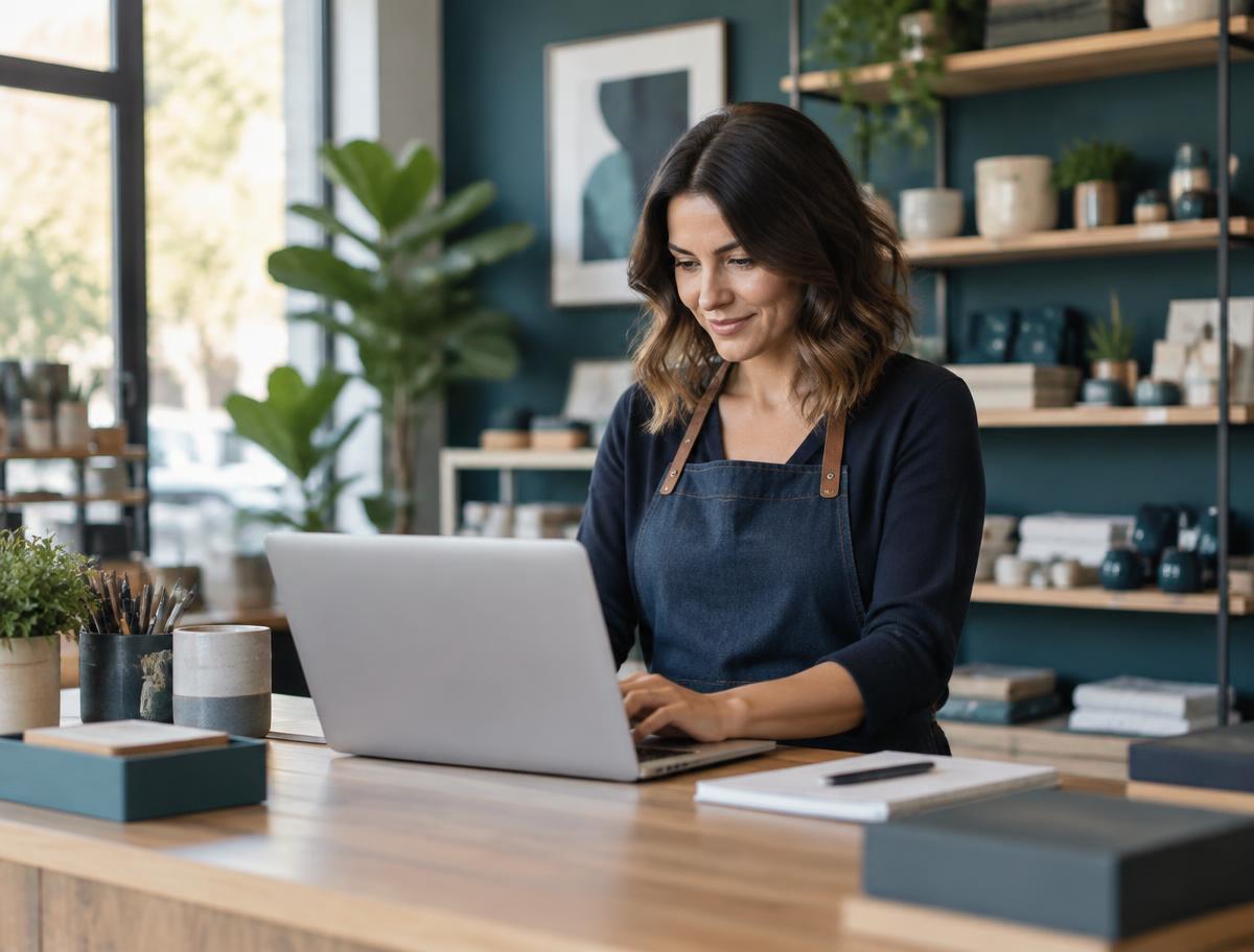 Empreendedora trabalhando no seu estabelecimento comercial